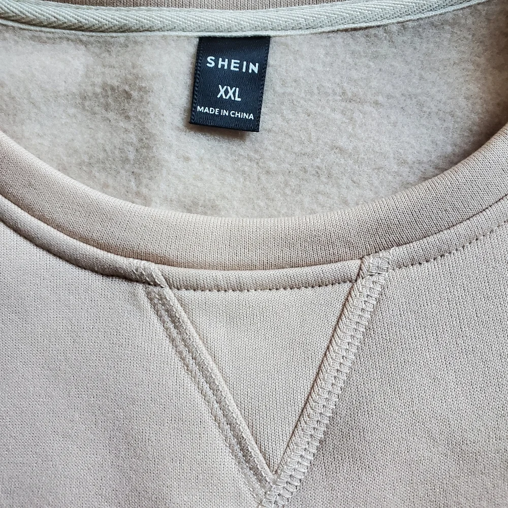 SHEIN Mens Beige Colorblock Long Sleeve Sweatshirt‎ Size 2XL